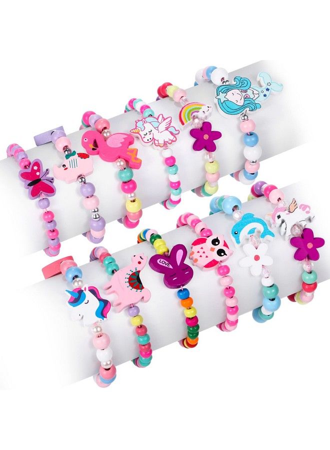 12 Pcs Girls Bracelets Jewelry For Kids Cute Unicorn Mermaid Animal Pendant Colorful Wooden Beaded Bracelets Princess Pretend Play Gifts For Toddlers