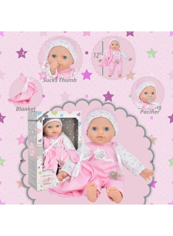 12 Inch Soft Body Baby Doll In Gift Box Baby Doll With Pacifier Blanket And Pink Clothes