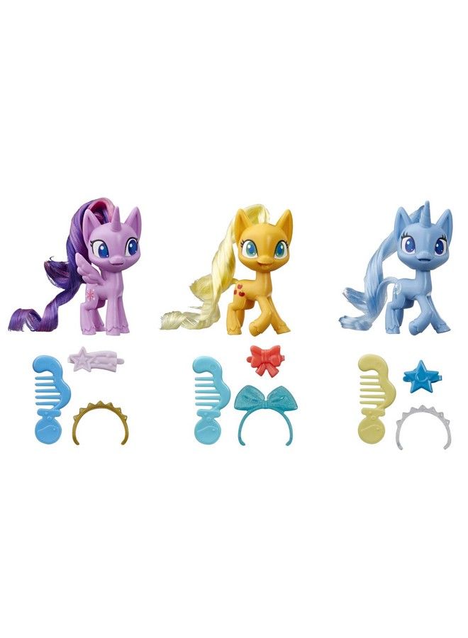 Potion Pony 3Pack Twilight Sparkle Applejack And Trixie Lulamoon 3Inch Pony Toys With Brushable Hair 15 Accessories