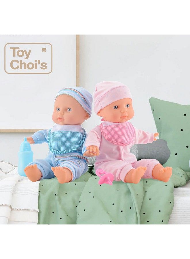 Twin Baby Doll 12 Inch Soft Body Baby Doll Set With Rompers And Hat Pacifier Doll Bibs For Baby For 2 3 4 5 Year Old Boys And Girls Toddlers Kids