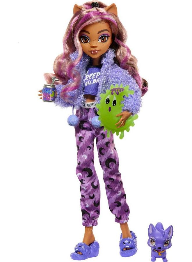 Doll Clawdeen Wolf Creepover Party Set With Pet Dog Crescent Sleepover Clothes And Accessories