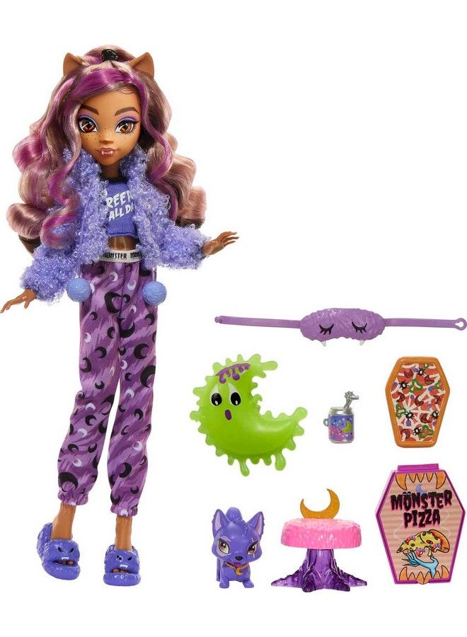 Doll Clawdeen Wolf Creepover Party Set With Pet Dog Crescent Sleepover Clothes And Accessories