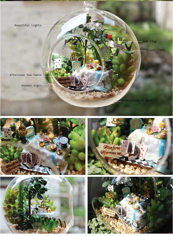 Dollhouse Miniature Diy House Kit Creative Room With Furniture And Glass Cover For Romantic Artwork Gift (April Afternoon Tea In Forest)