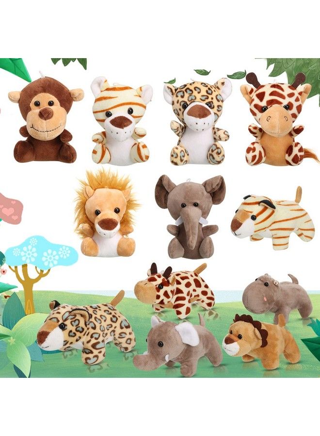 12 Pieces Mini Stuffed Forest Animals Jungle Animal Plush Toys In 4.8 Inch Cute Plush Elephant Lion Giraffe Tiger For Animal Themed Parties Teacher Student Achievement Award (Sitting Lying)