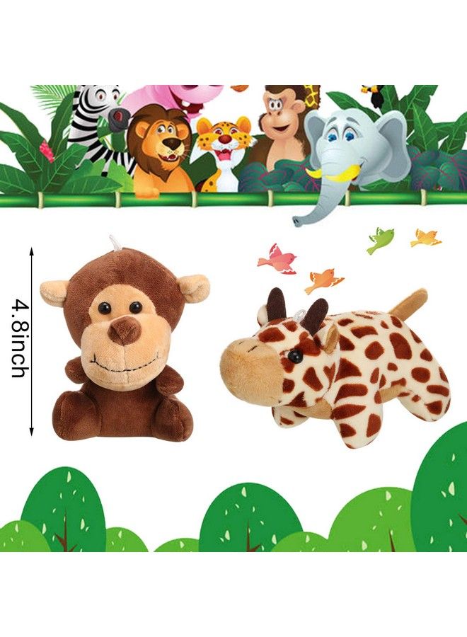 12 Pieces Mini Stuffed Forest Animals Jungle Animal Plush Toys In 4.8 Inch Cute Plush Elephant Lion Giraffe Tiger For Animal Themed Parties Teacher Student Achievement Award (Sitting Lying)