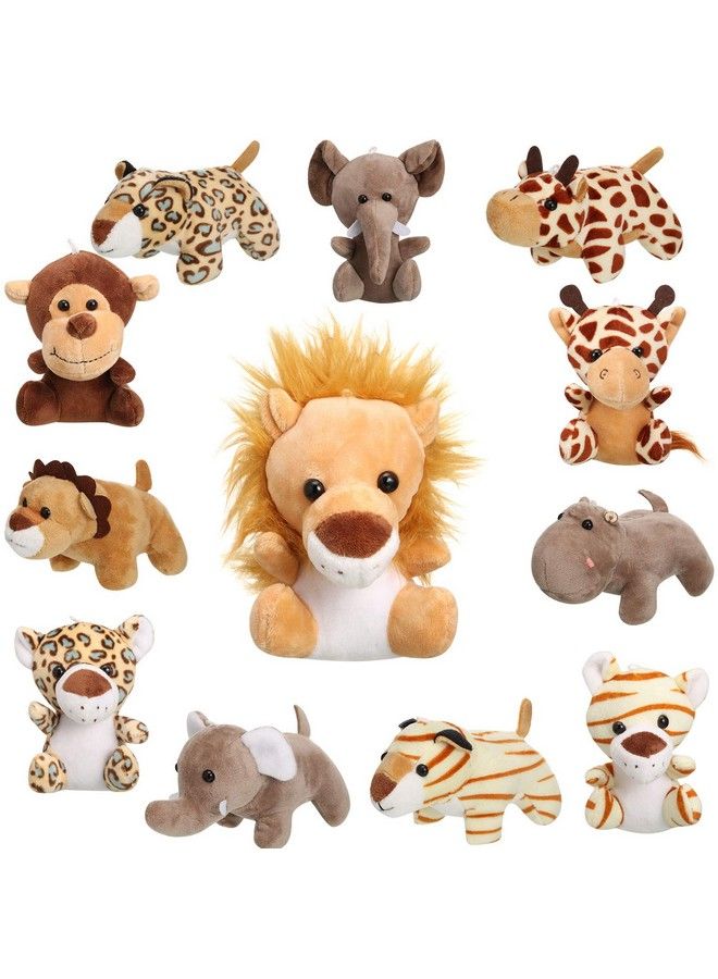 12 Pieces Mini Stuffed Forest Animals Jungle Animal Plush Toys In 4.8 Inch Cute Plush Elephant Lion Giraffe Tiger For Animal Themed Parties Teacher Student Achievement Award (Sitting Lying)