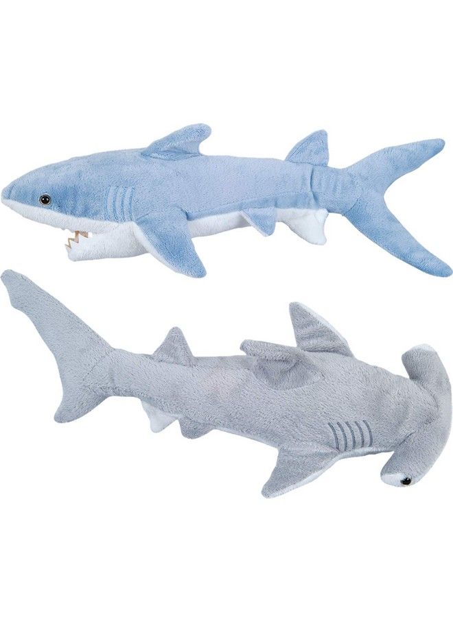 Stuffed Animal Sharks Pack Of 2 Large 14 Inch Mako & 13 Inch Hammerhead Plush Shark Toys Stuff Animals Toy For Baby Toddlers & Kids
