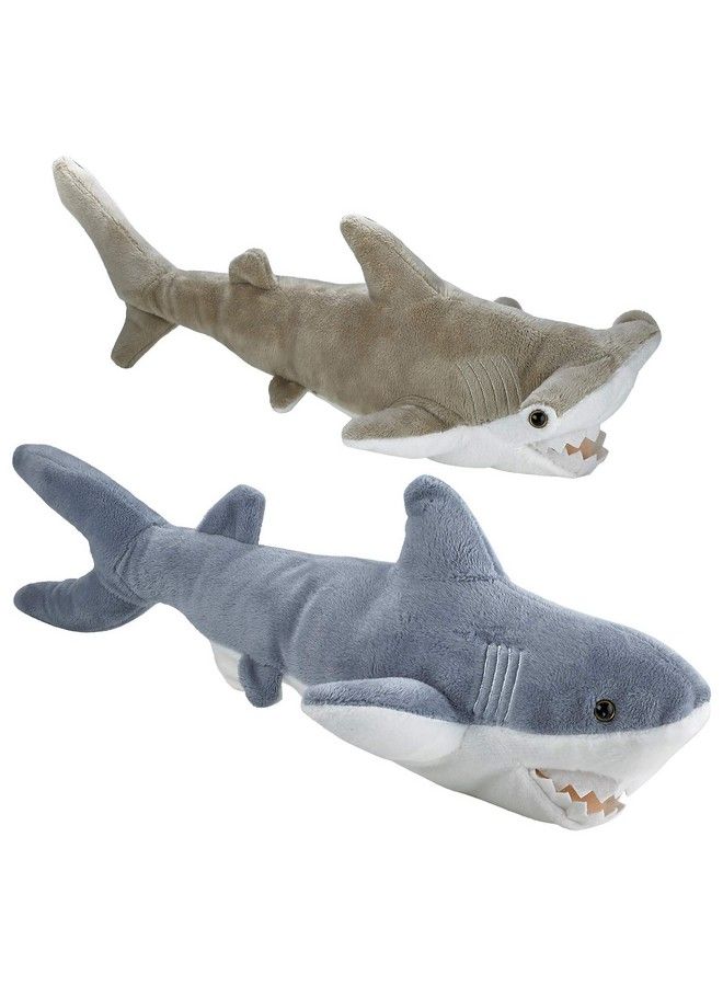 Stuffed Animal Sharks Pack Of 2 Large 14 Inch Mako & 13 Inch Hammerhead Plush Shark Toys Stuff Animals Toy For Baby Toddlers & Kids