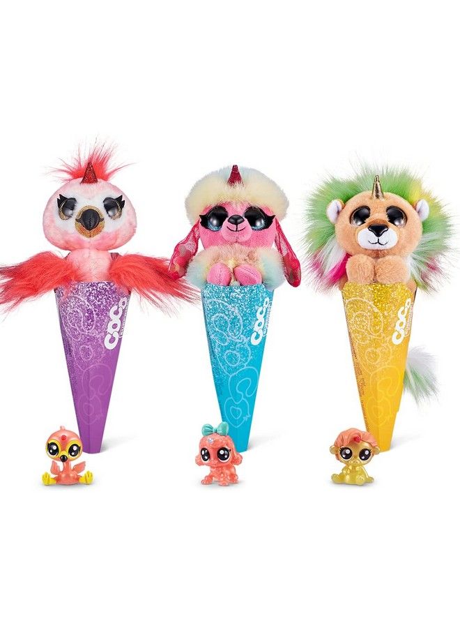 Coco Surprise Fantasy Series 1 (3 Pack) Version 2 By Zuru Animal Plush Toys With Baby Collectible Surprise In Cone Animal Toy For Girls And Kids (Flamingo Poodle Lion)Multicolor