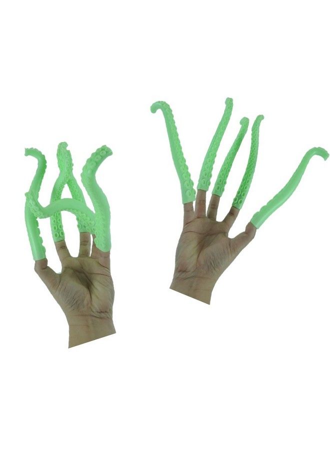 10 Silicone Finger Tentacle Puppets Green Glowinthedark