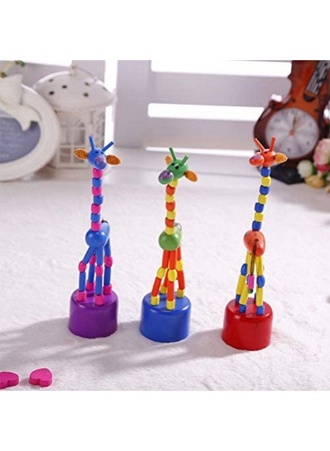 5Pcs Wooden Giraffe Figurine Toy Dancing Rocking Giraffe Finger Puppets Push Up Toys For Boys Kids Girls (Random Style)