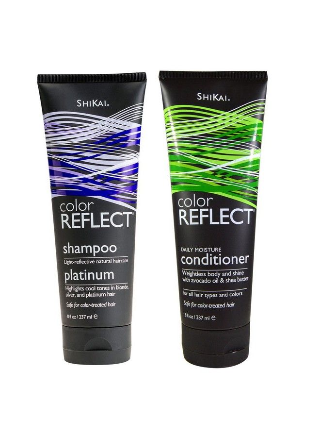 Shikai Color Reflect Platinum Shampoo And Shikai Color Reflect Daily Moisture Conditioner Bundle With Blue Malva Avocado Oil Panthenol (Provitamin B5) And Shea Butter 8 Fl. Oz. Each