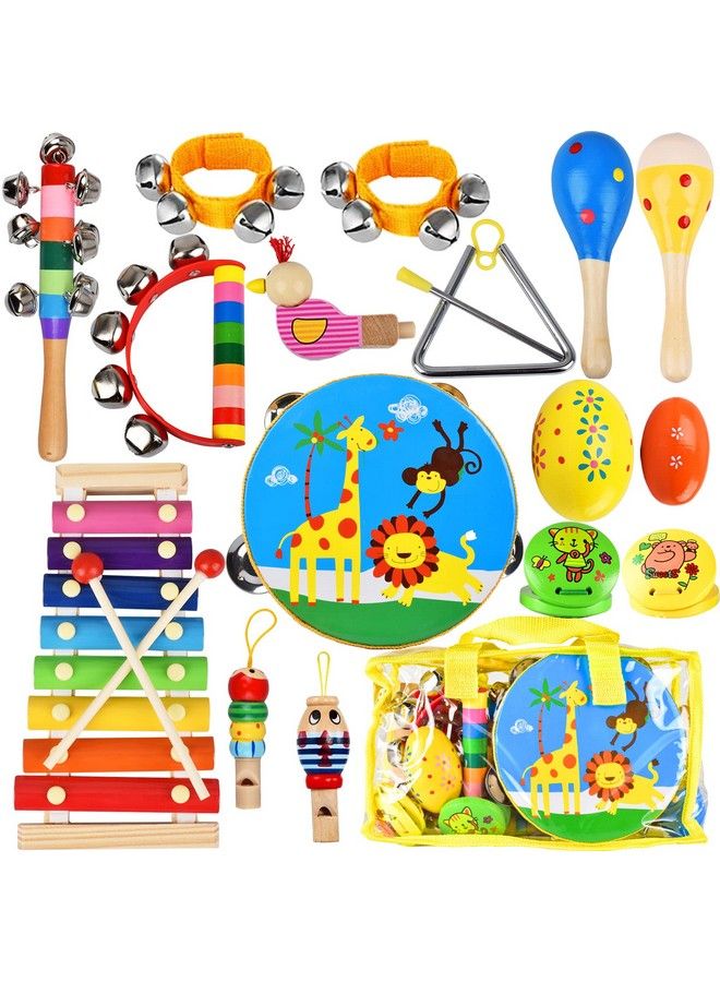 Kids Musical Instruments Set 20 Pcs Wooden Shakers Percussion Instruments Tambourine Xylophone Toys Child Early Learning Musical Toys For Boys And Girls Gifts Present With Carrying Bag