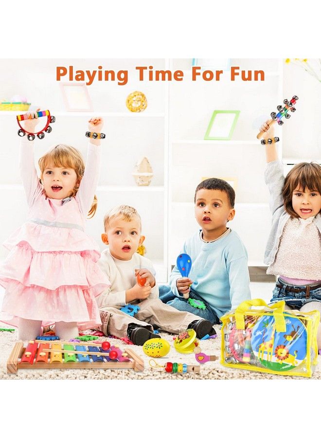 Kids Musical Instruments Set 20 Pcs Wooden Shakers Percussion Instruments Tambourine Xylophone Toys Child Early Learning Musical Toys For Boys And Girls Gifts Present With Carrying Bag