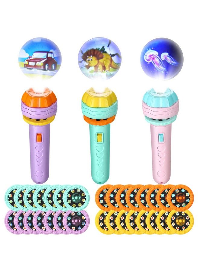 3 Pack Flashlight Projector Toy For Boys Girls Toy Animal Dinosaur Vehicle Fruit With 30 Projectors 80 Patterns For Fun Cognition Bedtime Education