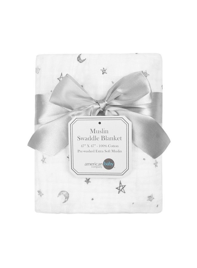 100% Natural Cotton Muslin Swaddle Blanket Gray Stars/Moon 47