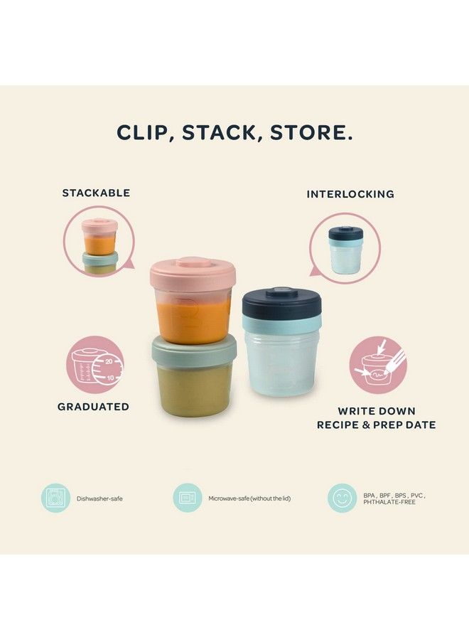 Clip Containers Set Of 12 + 2 Spoons Baby Food Storage Containers Food Storage Containers With Lid Baby Food + Toddler Snack Containers (Eucalyptus)