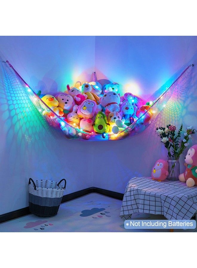 Stuffed Animals Net Or Hammock With Led Light Hanging Toy Net Hammock For Stuffed Animals Storage Stuff Animals Hammocks For Nursery Kids Room With Remote Control 8 Kinds Of Lights Rainbow