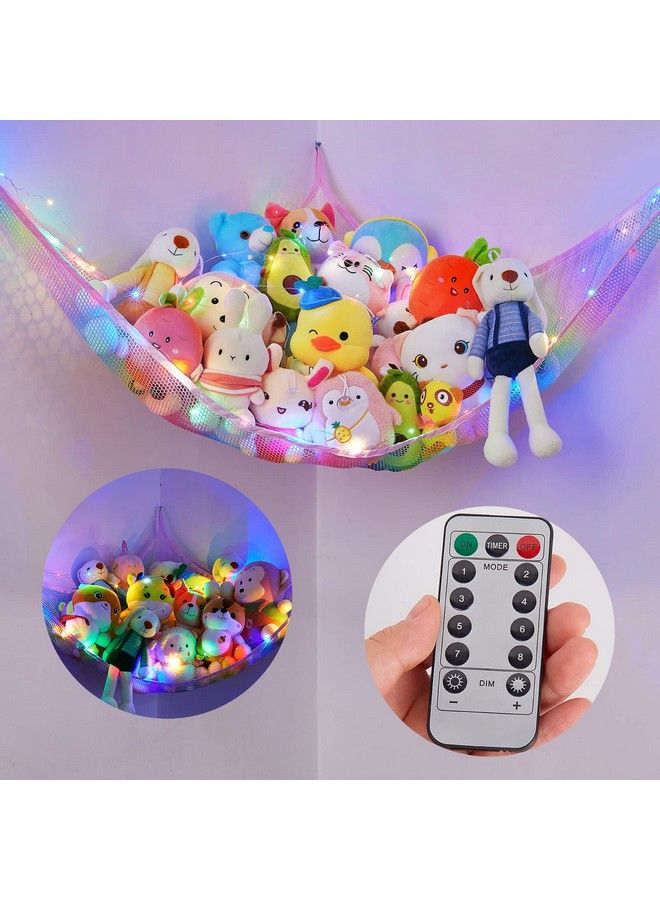 Stuffed Animals Net Or Hammock With Led Light Hanging Toy Net Hammock For Stuffed Animals Storage Stuff Animals Hammocks For Nursery Kids Room With Remote Control 8 Kinds Of Lights Rainbow