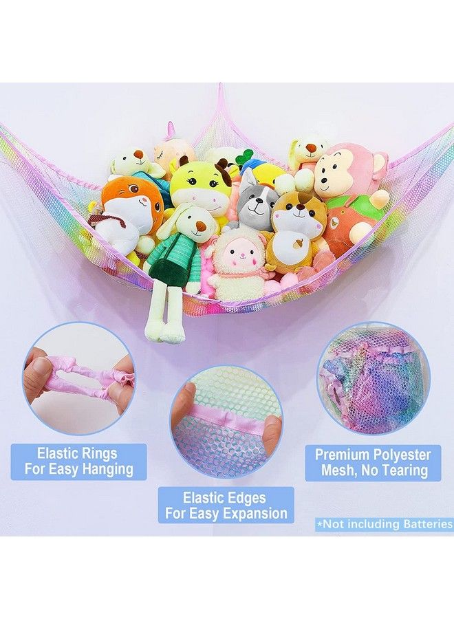 Stuffed Animals Net Or Hammock With Led Light Hanging Toy Net Hammock For Stuffed Animals Storage Stuff Animals Hammocks For Nursery Kids Room With Remote Control 8 Kinds Of Lights Rainbow