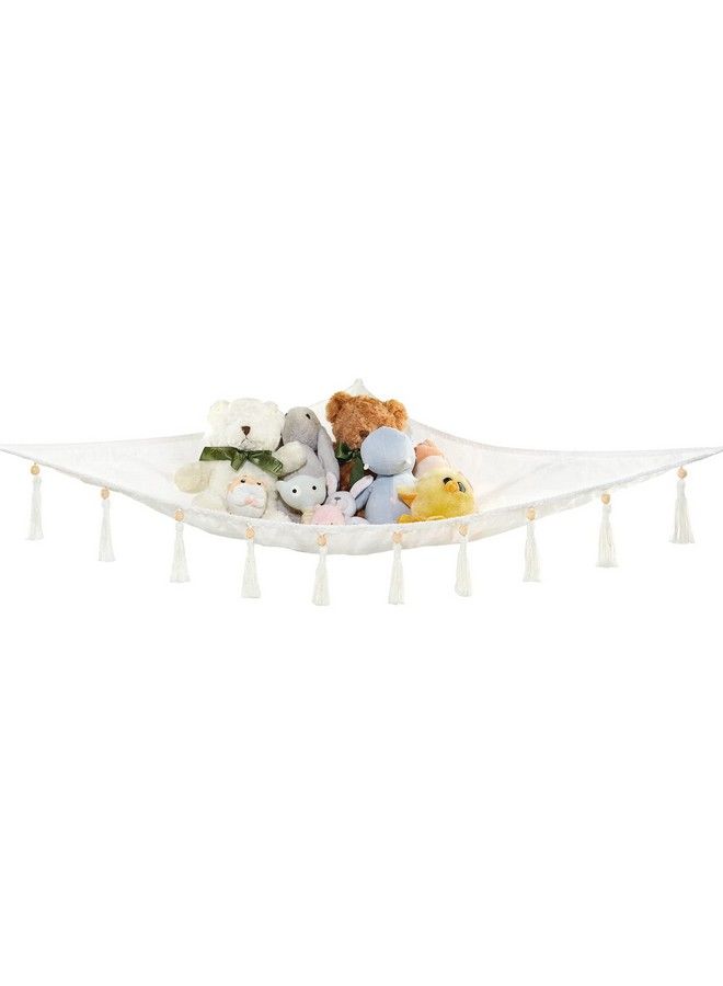 Stuffed Animal Hammock Macrame Hanging Toy Storage Organizer With Tassels Boho Large Corner Toy Net Hammock For Stuffed Animals Plush Toys Display Holder For Nursery Kid Room Playroom Bedroom