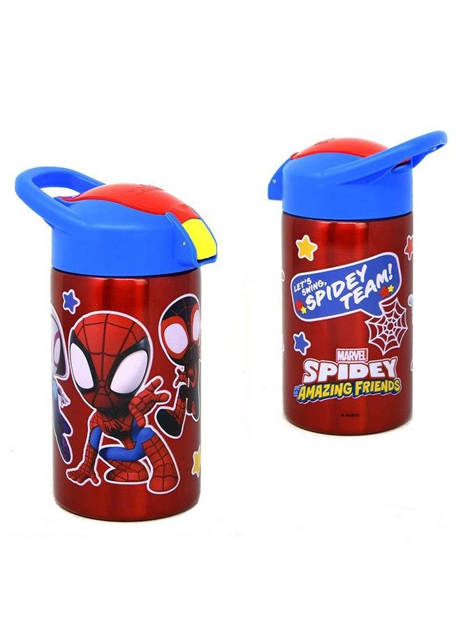 Inc. Spidey And Friends Stainless Steel Bottle For Kids Spiderman Kids Insulated Water Bottle With Push Button Spout Perfect Water Bottle For Kids For School Days And Trips 15.5 Oz.