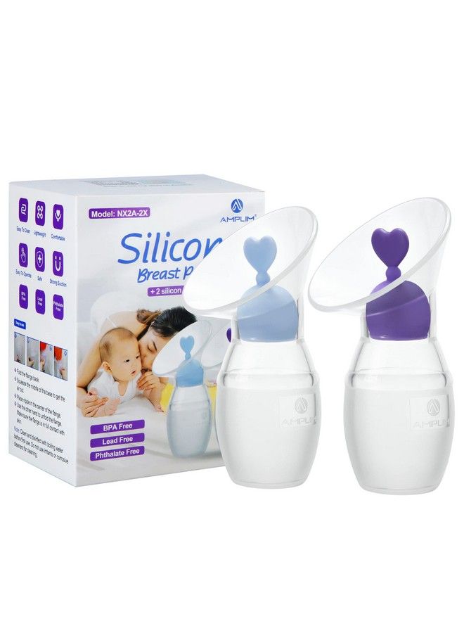 2Pack Food Grade Silicone Breast Milk Collector 4Oz/100Ml ; Manual Breast Pump With Breastfeeding Milk Saver Stopper ; Fsa Hsa ; Bpa Pvc Lead And Phthalate Free ; Blue