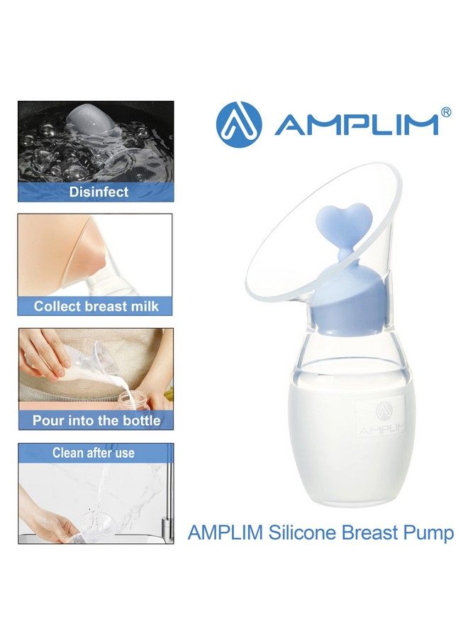 2Pack Food Grade Silicone Breast Milk Collector 4Oz/100Ml ; Manual Breast Pump With Breastfeeding Milk Saver Stopper ; Fsa Hsa ; Bpa Pvc Lead And Phthalate Free ; Blue