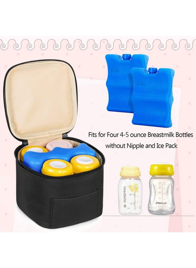 Breastmilk Cooler Bag With Ice Pack Baby Bottles Bag For Up To 4 Large 5 Ounce Bottles Without Nipple Perfect For Nursing Mom Back To Work Black