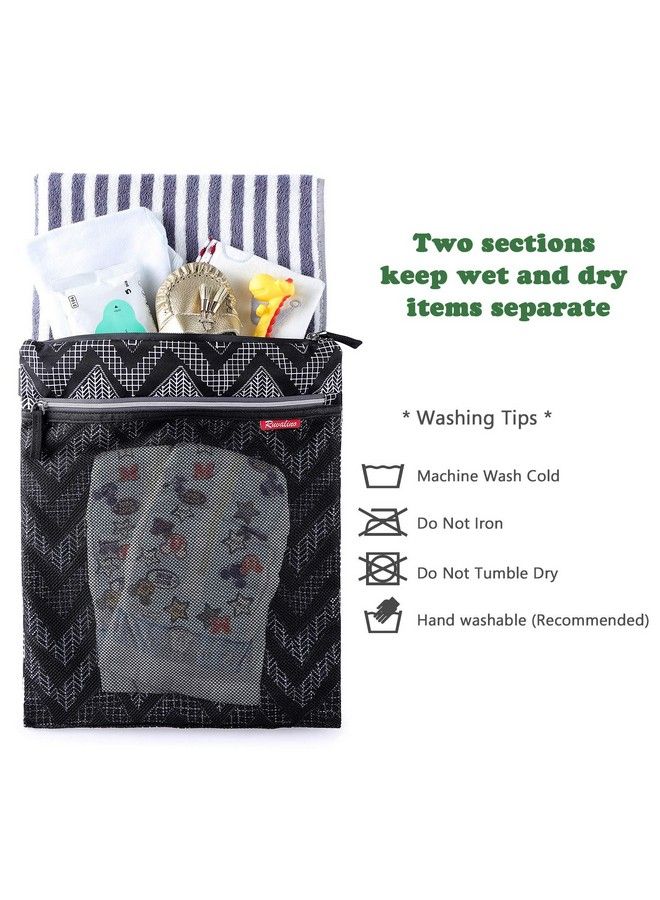 Wet Dry Bag Reusable Baby Diaper Bag Accessory With Two Compartments For Cloth Diapers Toys Swimsuits Dirty Gym Clothes Toiletries Large Capacity Waterproof And Stylish Black