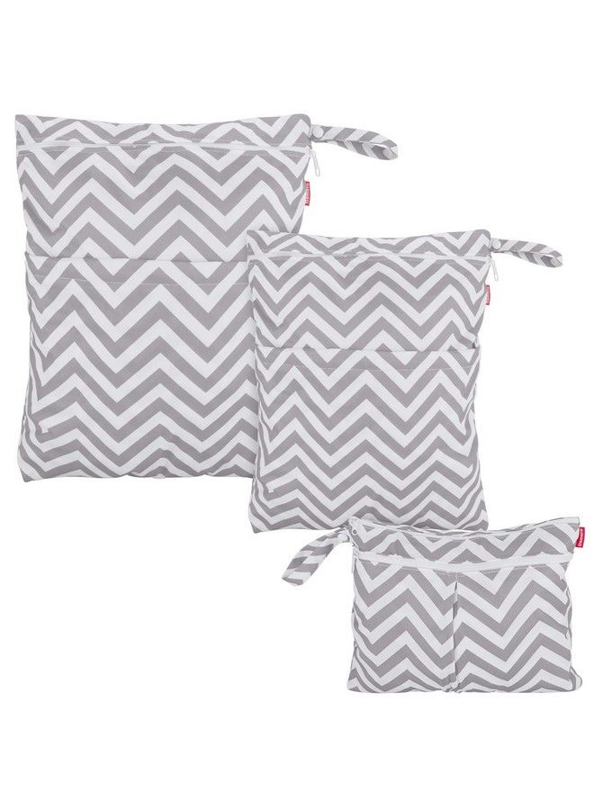 3Pcs Travel Wet And Dry Bag Organizer With Handle For Cloth Diaper Pumping Parts Swimsuit And More Easy To Grab And Go Gray Chevron