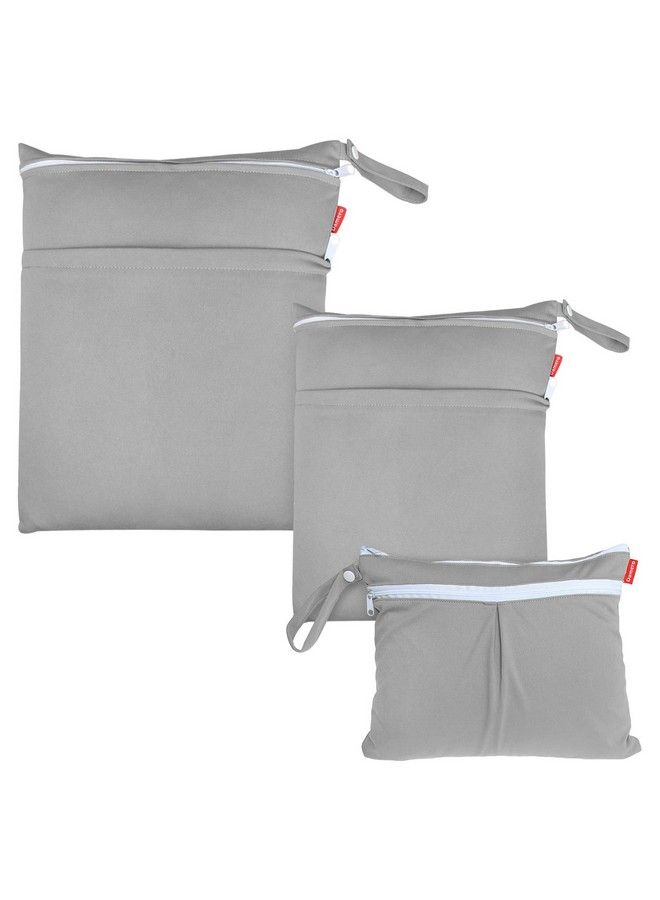 3Pcs Pack Wet Dry Bag For Cloth Diapers Daycare Organizer Bag Gray