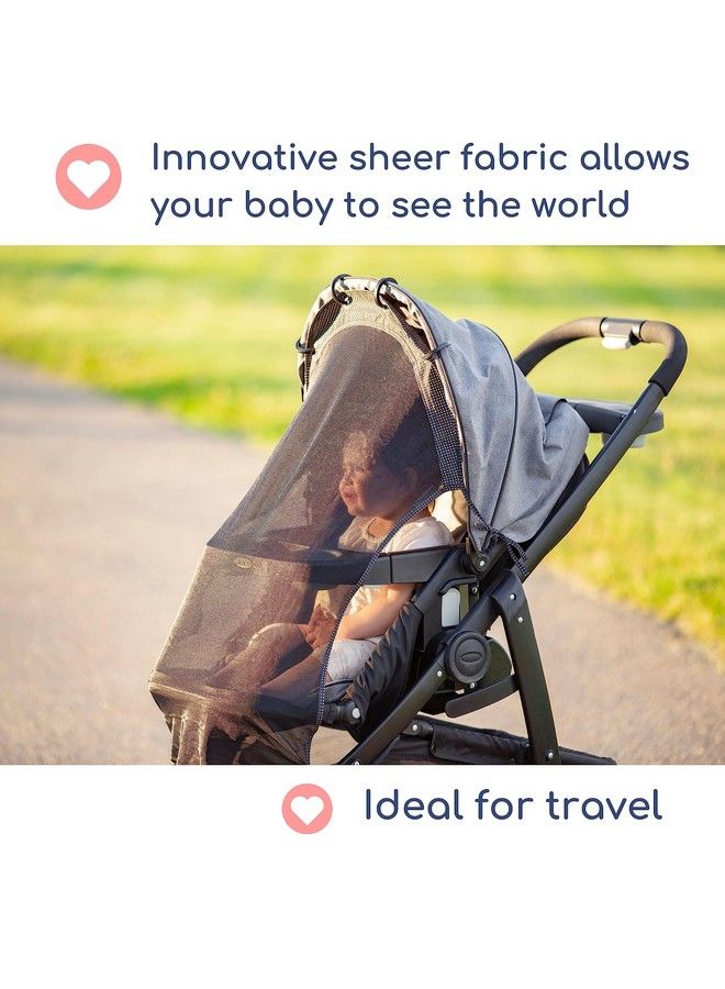 Sun Shade For Strollers (Large Original). Universal Adjustable Spf 30+ Sunshade With See Through. Your Baby Will The World And Will Be Protected. Stroller Sun Shade Extender By Intimom