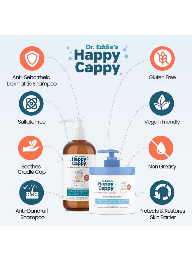 Medicated Shampoo And Cream Bundle Manage Cradle Cap Seborrheic Dermatitis Dandruff And Soothe Dry Itchy Sensitive Eczema Prone Skin For All Ages One 8 Oz Bottle And One 12 Oz Jar