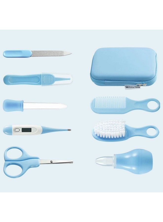 Baby Healthcare And Grooming Kit Baby Safety Set Baby Comb Brush Finger Toothbrush Nail Clippers Scissors Nasal Aspirator Baby Essentials Nursery Care Kit (Blue)