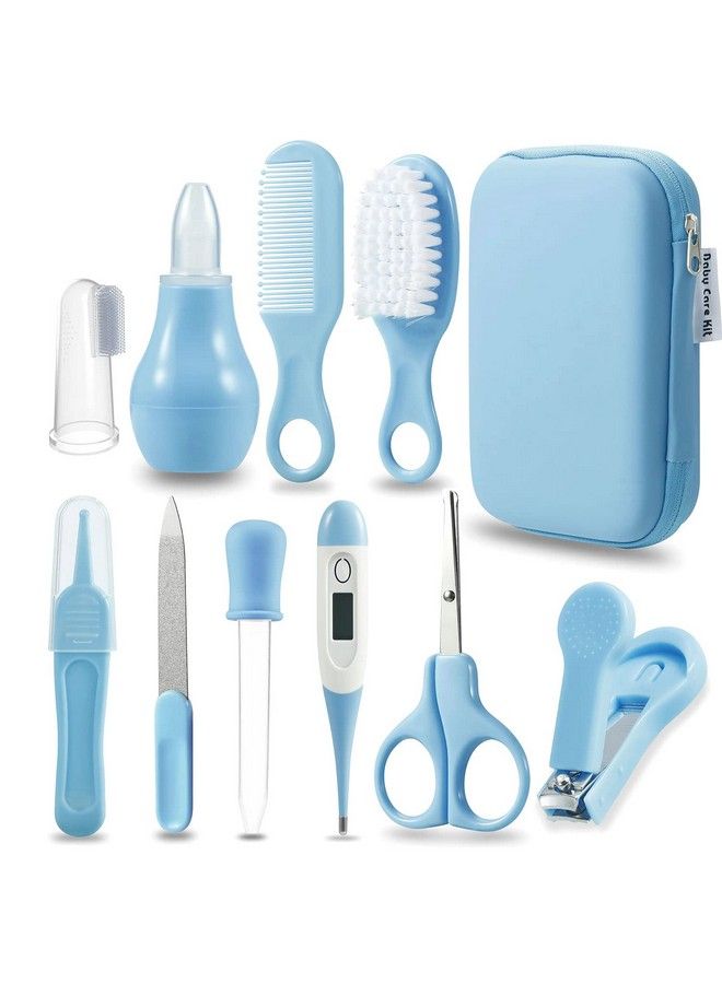 Baby Healthcare And Grooming Kit Baby Safety Set Baby Comb Brush Finger Toothbrush Nail Clippers Scissors Nasal Aspirator Baby Essentials Nursery Care Kit (Blue)