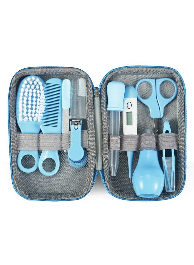 Baby Healthcare And Grooming Kit Baby Safety Set Baby Comb Brush Finger Toothbrush Nail Clippers Scissors Nasal Aspirator Baby Essentials Nursery Care Kit (Blue)