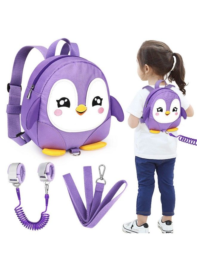 Toddler Harness Backpack Leash Cute Penguin Kid Backpacks With Anti Lost Wrist Link Mini Child Backpack Harness Leashes Walking Wristband Rope Travel Bag Harness Rein For Baby Girls (Purple)