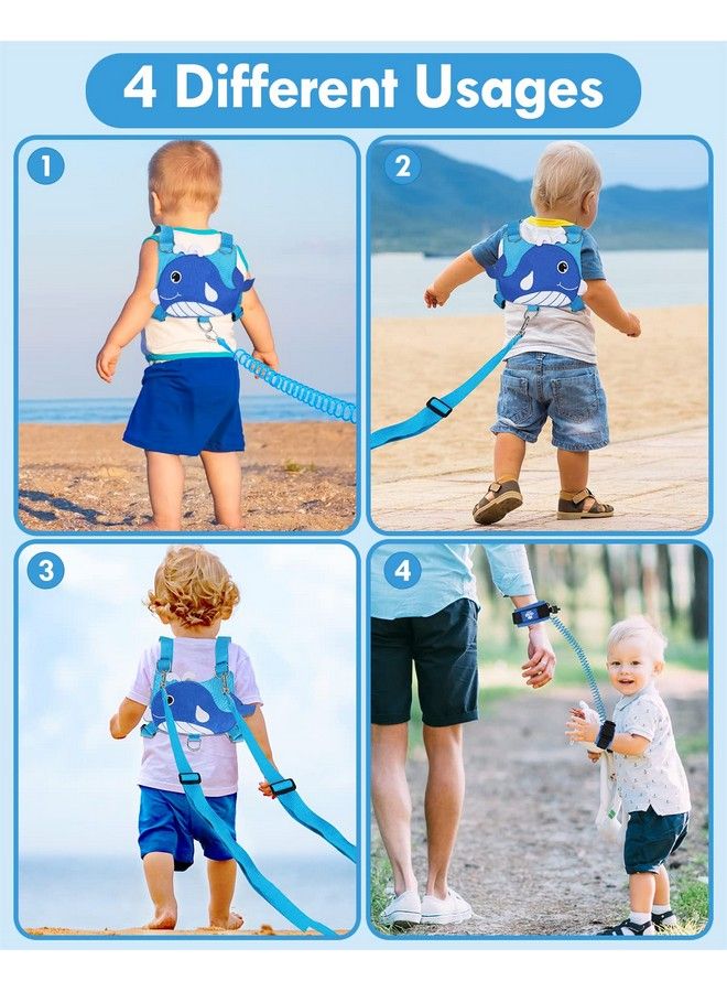 Toddler Leash For Walking Baby Leashes For Toddlers 4In1 Kid Harness With Leash Child Safety Leash Anti Lost Wrist Link (Whale)