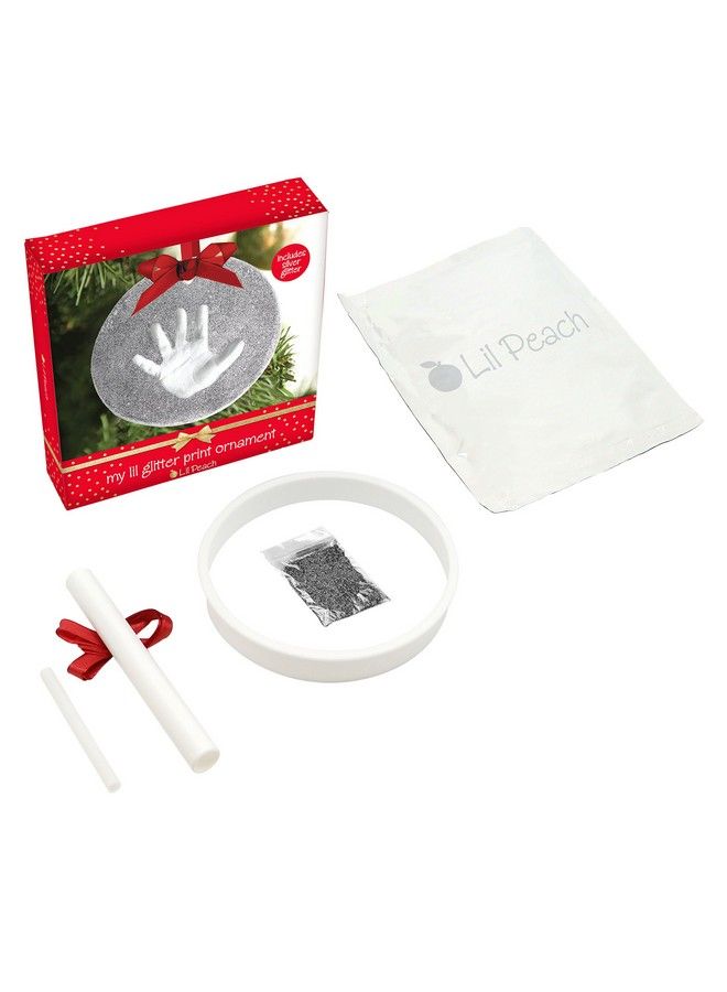 Baby Print Handprint Or Footprint Glitter Personalized Holiday Keepsake Ornament Kit To Capture Baby Print Round Silver