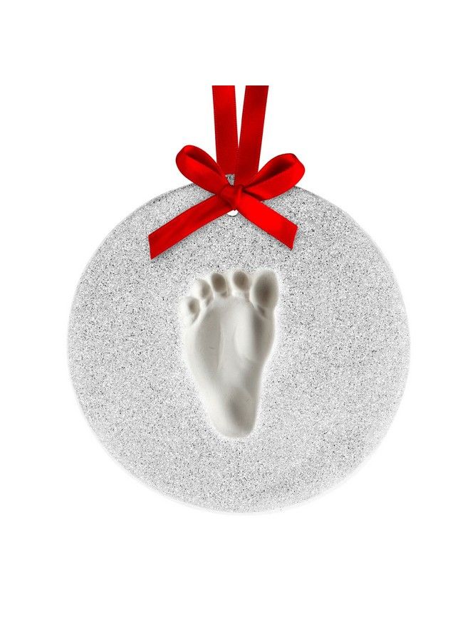 Baby Print Handprint Or Footprint Glitter Personalized Holiday Keepsake Ornament Kit To Capture Baby Print Round Silver