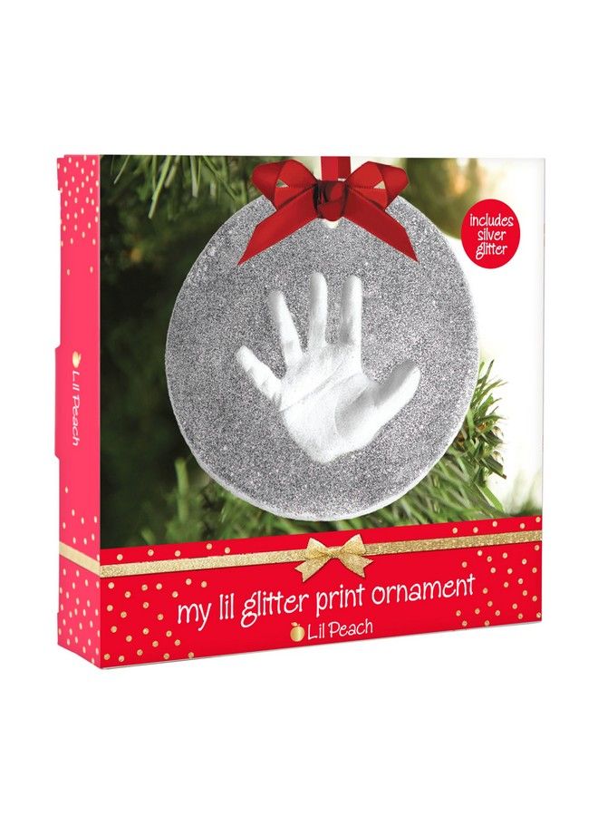 Baby Print Handprint Or Footprint Glitter Personalized Holiday Keepsake Ornament Kit To Capture Baby Print Round Silver