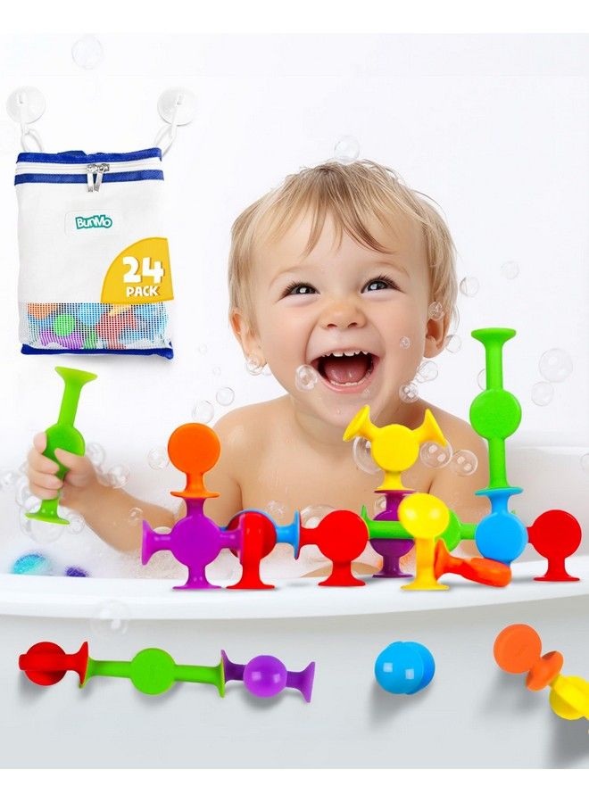 Suction Bath Toys 24Pcs ; Connect Build Create ; No Mold Bath Toy ; Hours Of Fun & Creativity ; Stimulating & Addictive Sensory Suction Toy ; No Hole Bath Toy ; Mold Free Bath Toys