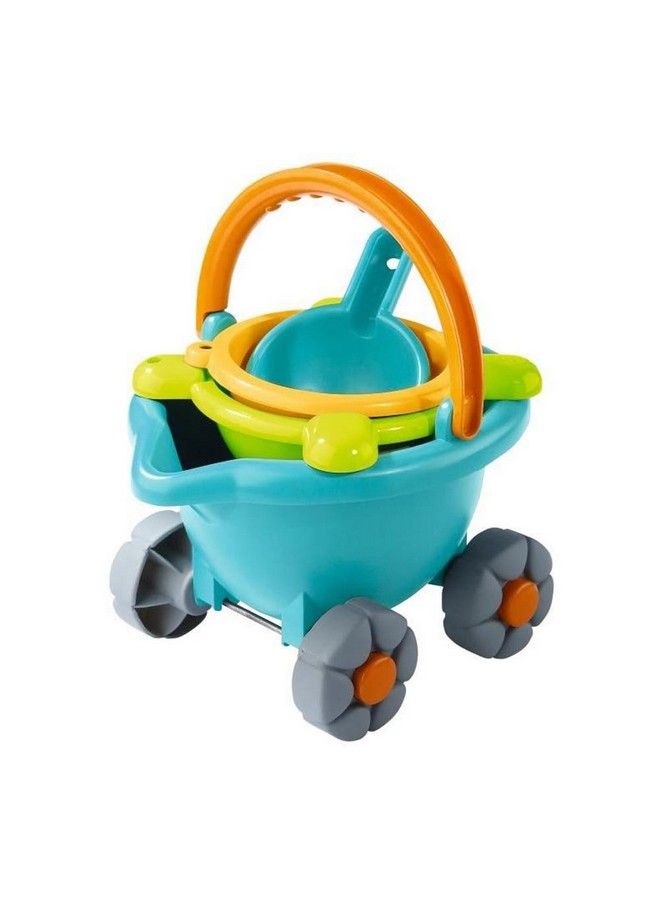Sand Bucket Scooter 4 Piece Nesting Beach Toy Set For Toddlers With Portable Sand Bucket Sieve Shovel And Pail On Wheels