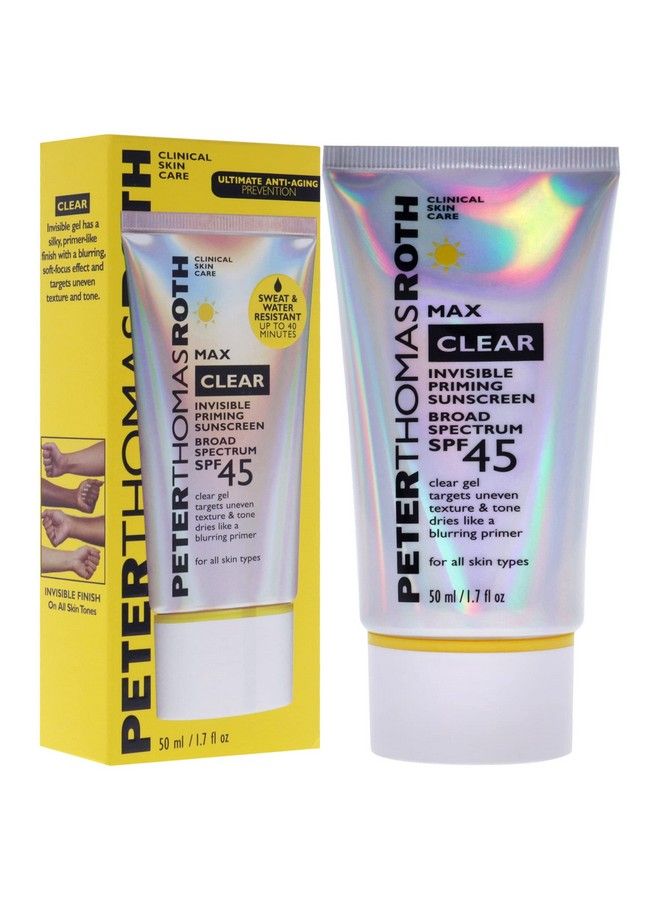 ; Max Clear Invisible Priming Sunscreen Broad Spectrum Spf 45 ; Makeup Primer With Spf Waterresistant Sunscreen Gel With Silky Finish 1.7 Fl. Oz.