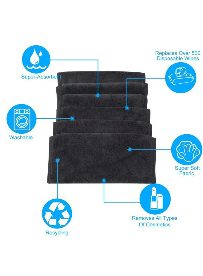 Microfiber Face Makeup Remover Cloths Reusable Facial Cleaning Towel Ultra Soft Washcloths 8Inchx16Inch，Black 6 Pack