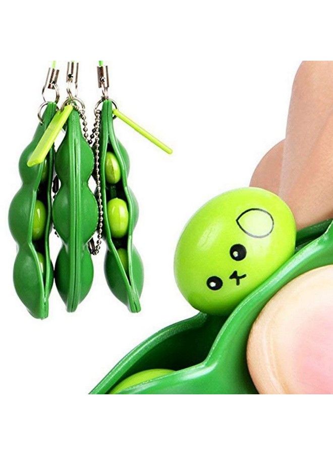 3 Pcs Fidget Toy Set Squeezeabean Soybean Stress Relieving Playful Charms Extrusion Edamame Pea Keychain For Mobile Phones And Keys Green