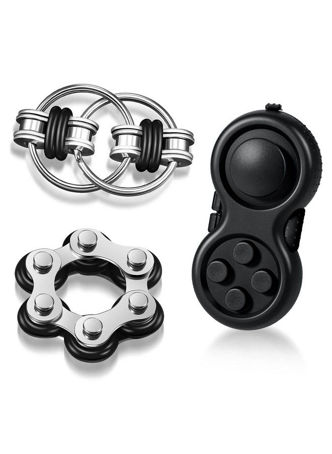 3 Pieces Handheld Mini Fidget Toy Set Includes Six Roller Chain And Key Flippy Chain Bike Chain Fidget Handheld Fidget Pad Stress Relief Toys Set For Adults Teens Relieve Stress (Black)