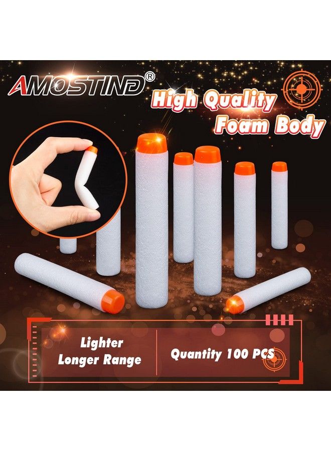 100Pcs Refill Darts For Nerf N Strike Elite 2.0 Series Glow In The Dark Bullets Pack Compatible With All Elite Blasters White