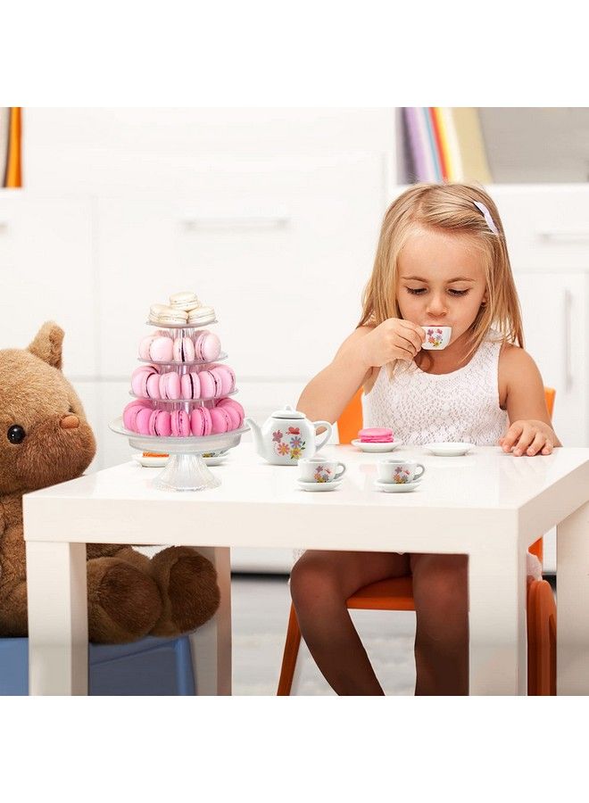 16 Piece Rose Flower Miniature Porcelain Ceramic Tea Set ; Kids Toy Mini Pretend Play Kitchen Decorated Playset ; Small Party Accessories Teapot Cups Sugar Bowl And Creamer